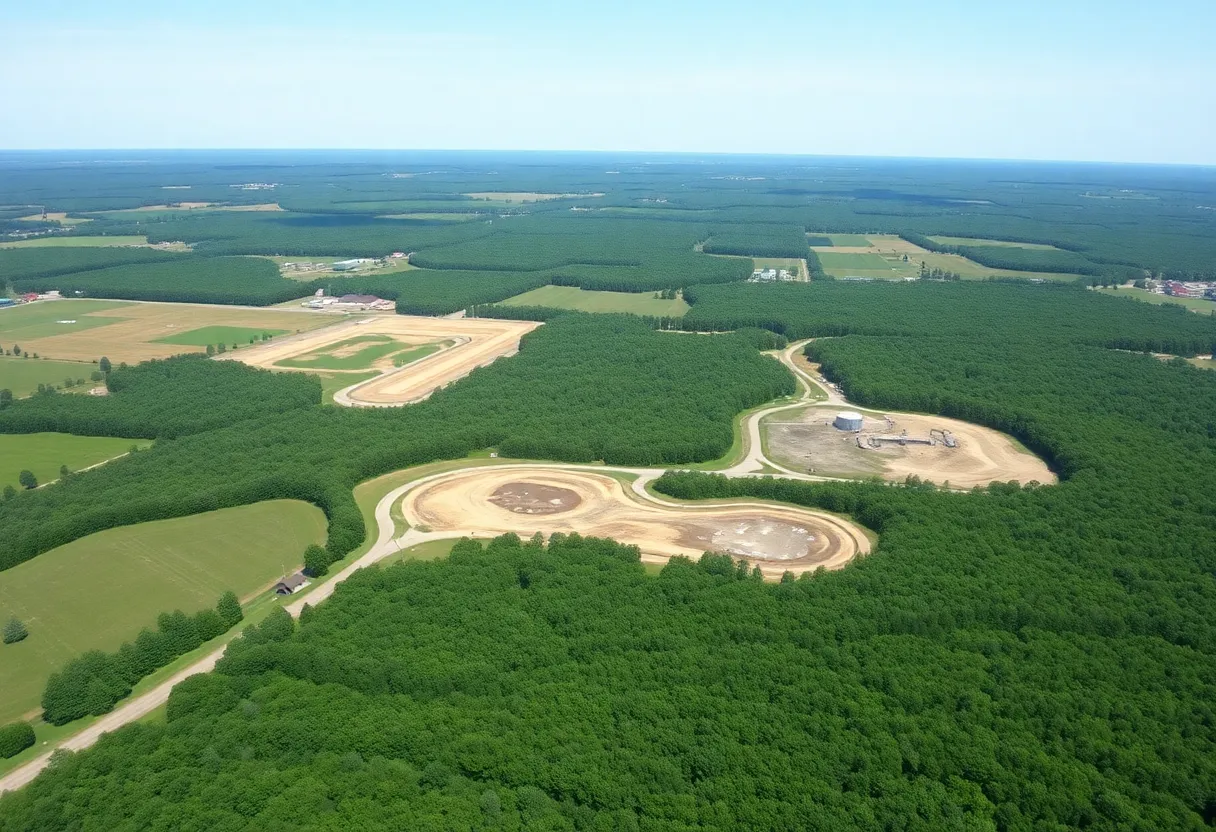 Aerial view of Evart Township showing proposed mining site