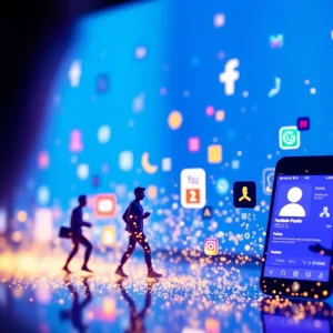 A representation of Facebook's updates in 2025 showcasing engaged users and vibrant content.