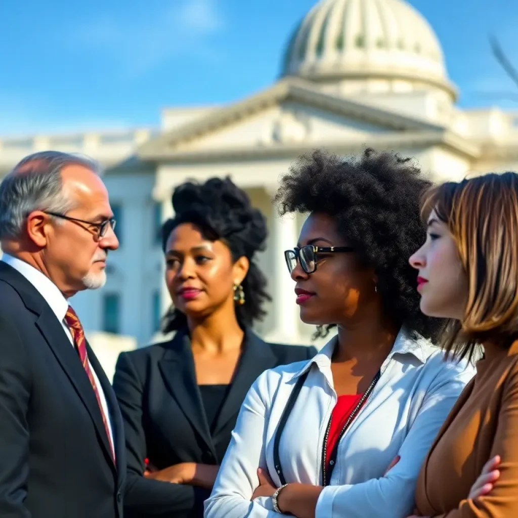 Diverse federal employees engaged in conversation about diversity programs