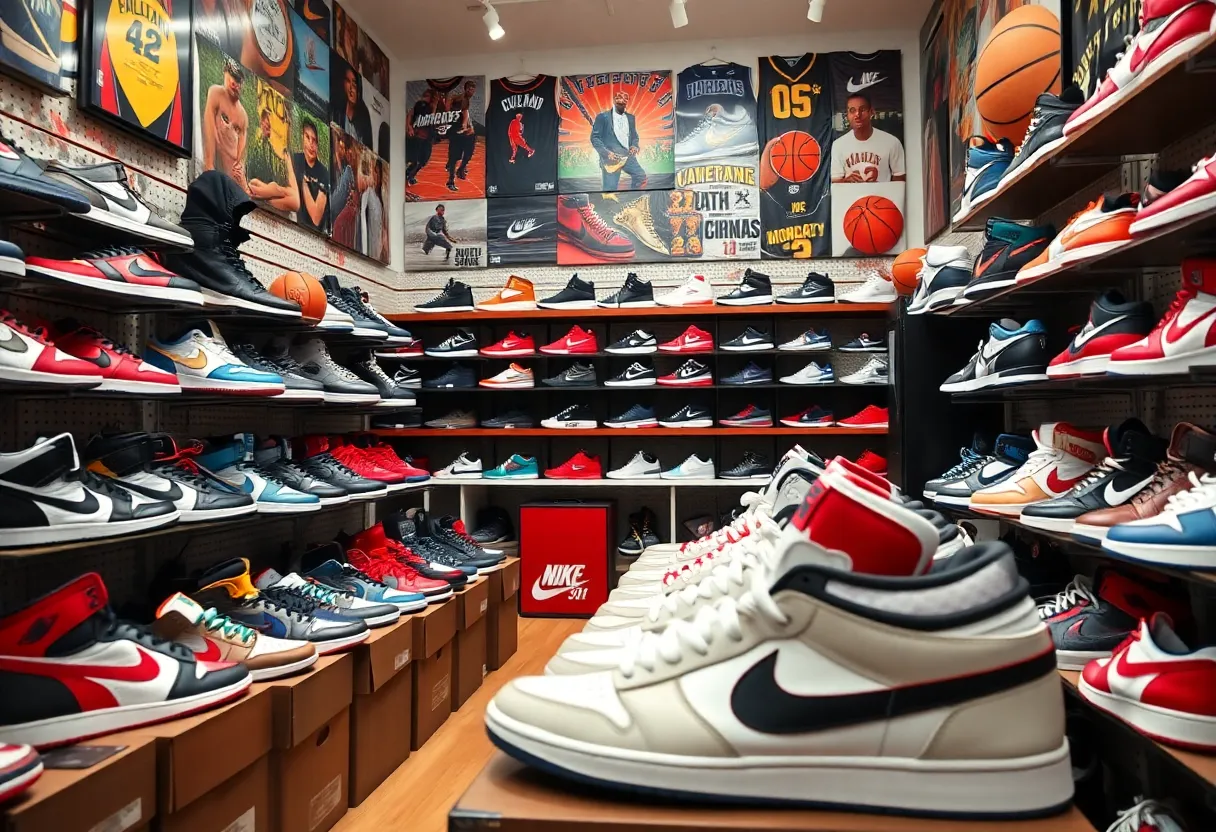 Foot Locker sneaker shop showcasing diverse sneaker brands.