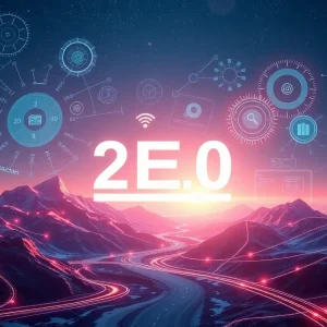 Futuristic depiction of SEO evolution illustrating AI tools and search engines.