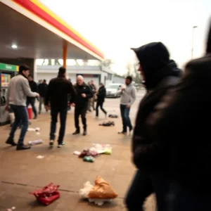 Chaos outside a gas station during an altercation