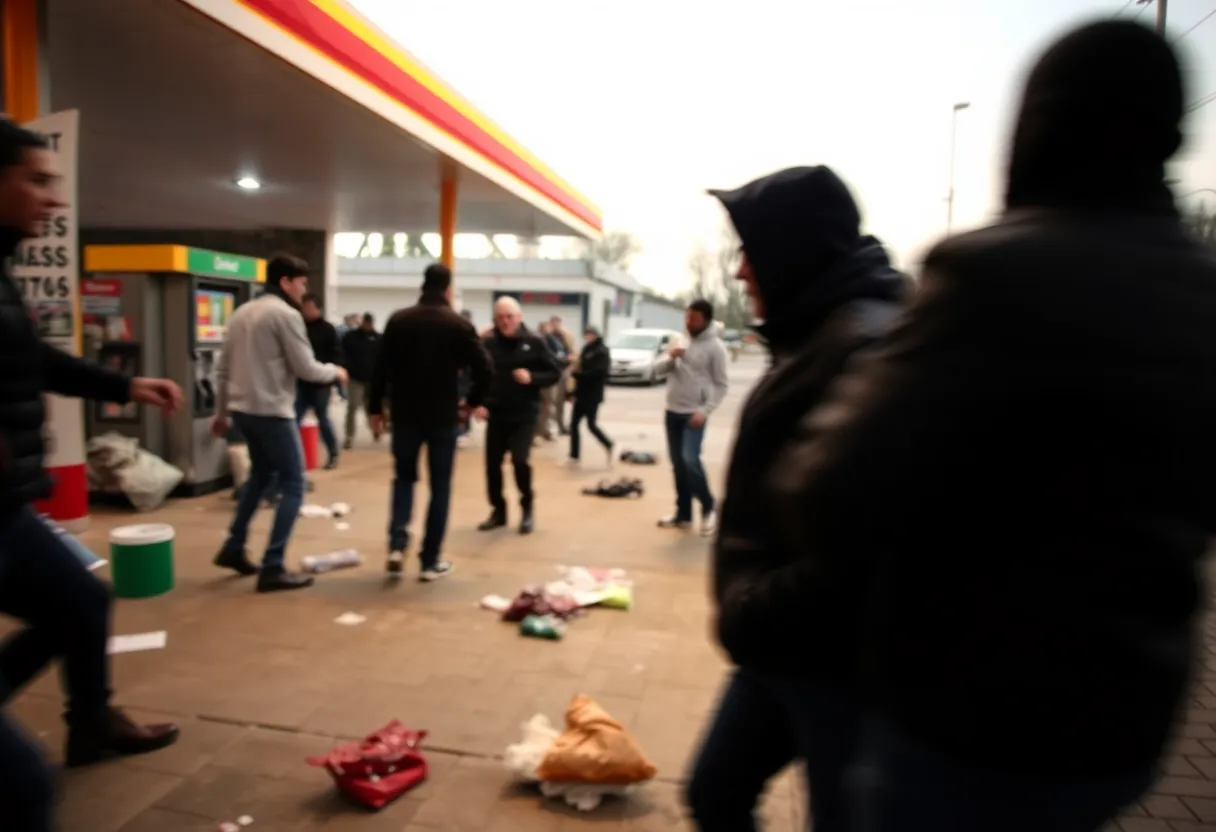 Chaos outside a gas station during an altercation