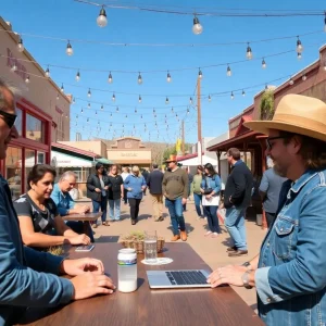 Community scene of small businesses in Gila County focusing on digital marketing.