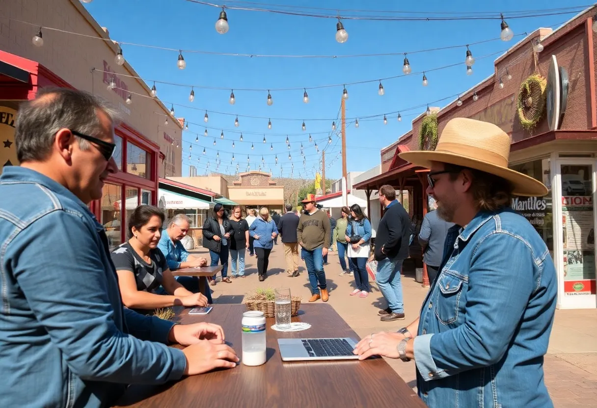 Community scene of small businesses in Gila County focusing on digital marketing.