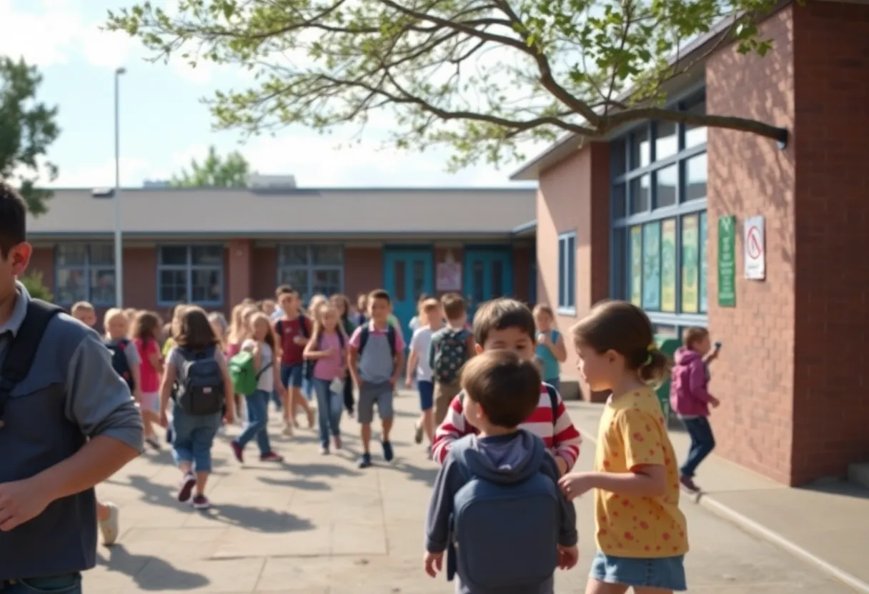 Students playing outside Hamline Elementary School