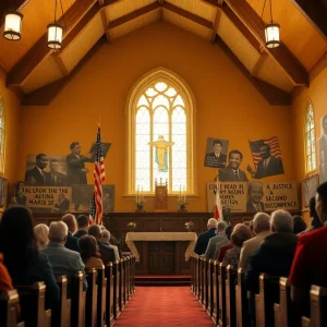 Interior of a church highlighting civil rights themes