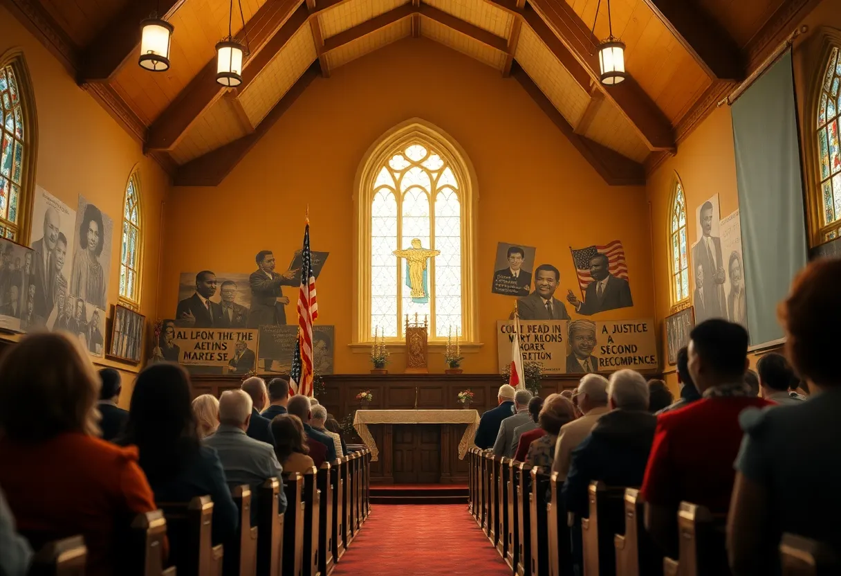 Interior of a church highlighting civil rights themes