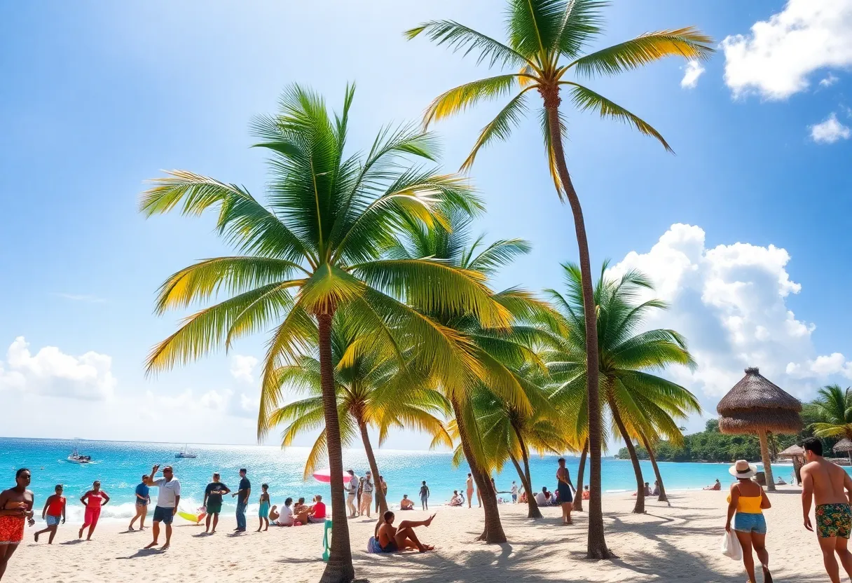 Tourists enjoying the beach in Jamaica