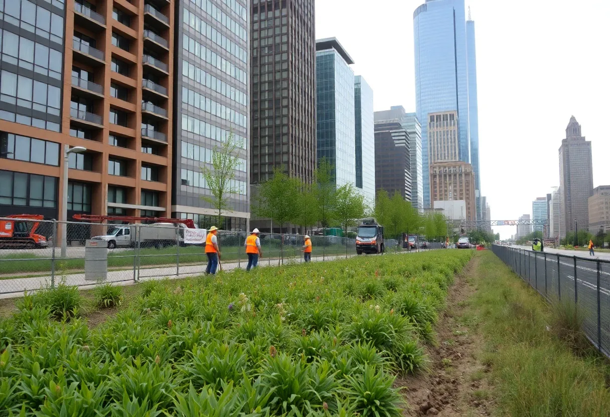 Construction site of Joe Louis Greenway in Detroit