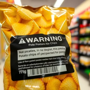 Warning label on Lay's Potato Chips bag due to recall