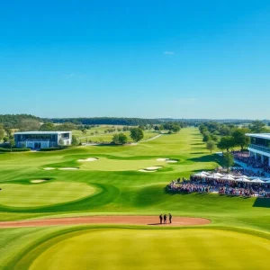 Aerial view of The Cardinal golf course during LIV Golf Championship