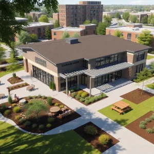 Architectural rendering of Livonia's new community wellness center