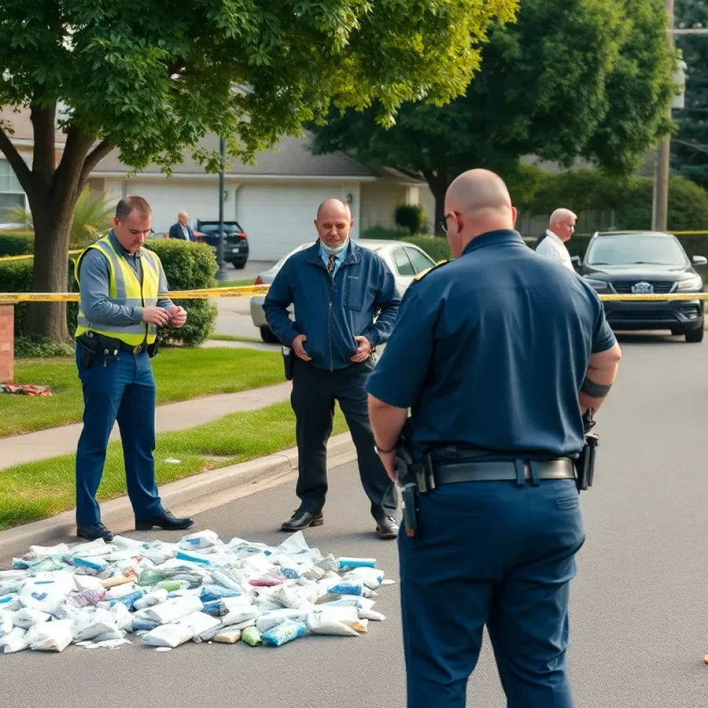 Evidence from the Livonia drug bust with police markers.