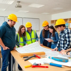 Students engaged in construction education