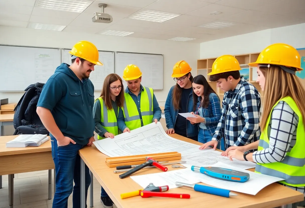 Students engaged in construction education