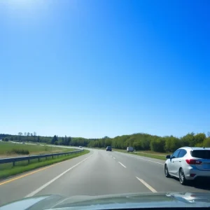 Car driving on a scenic Michigan road