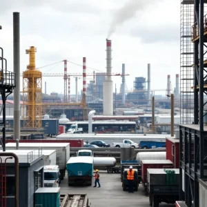 Industrial scene depicting manufacturing challenges in Michigan