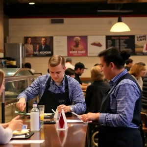 Restaurant staff serving customers in Michigan