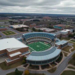 Aerial view of Michigan State University athletic facilities