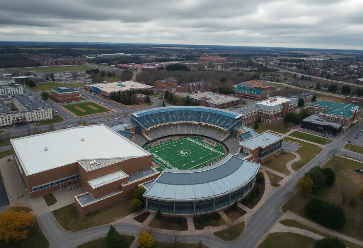 Aerial view of Michigan State University athletic facilities