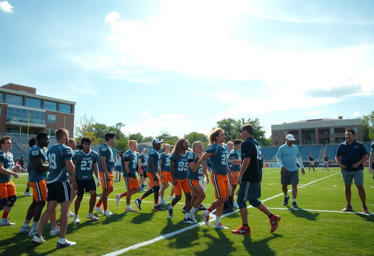 Michigan State football recruitment event with athletes and coaches