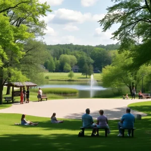 Scenic view of visitors in a Michigan state park enjoying summer activities.