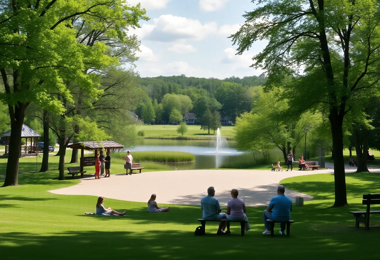 Scenic view of visitors in a Michigan state park enjoying summer activities.