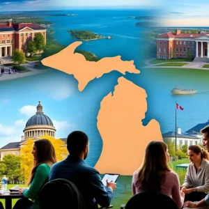 University campuses in Michigan with students engaging in discussions