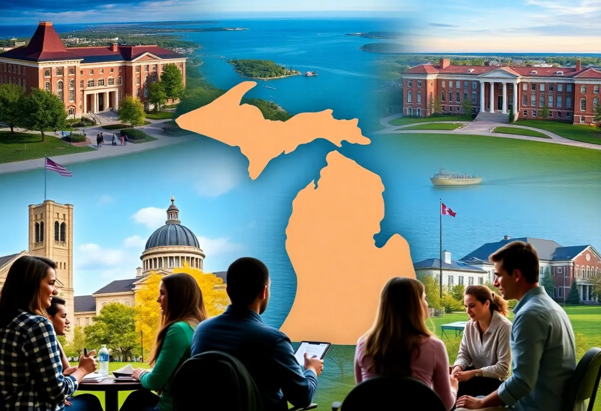 University campuses in Michigan with students engaging in discussions