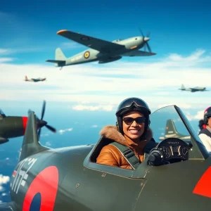 A depiction of diverse pilots flying vintage military aircraft