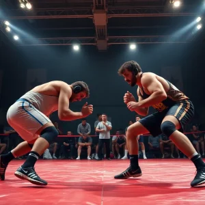 Nebraska wrestling team competing against Michigan State