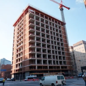 Construction site of a new hotel in downtown Ann Arbor