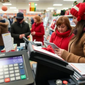 Store employees discussing security measures during holiday season.