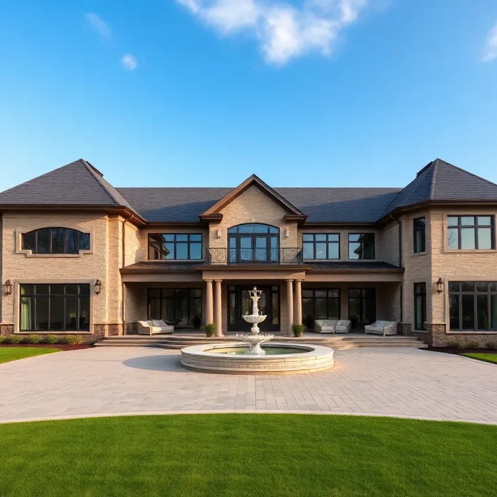 Exterior view of a luxurious mansion in Northville, Michigan