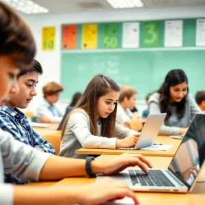 Students using technology in the classroom at Plymouth-Canton Community Schools