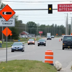 Construction scene in Plymouth Township with traffic disruptions