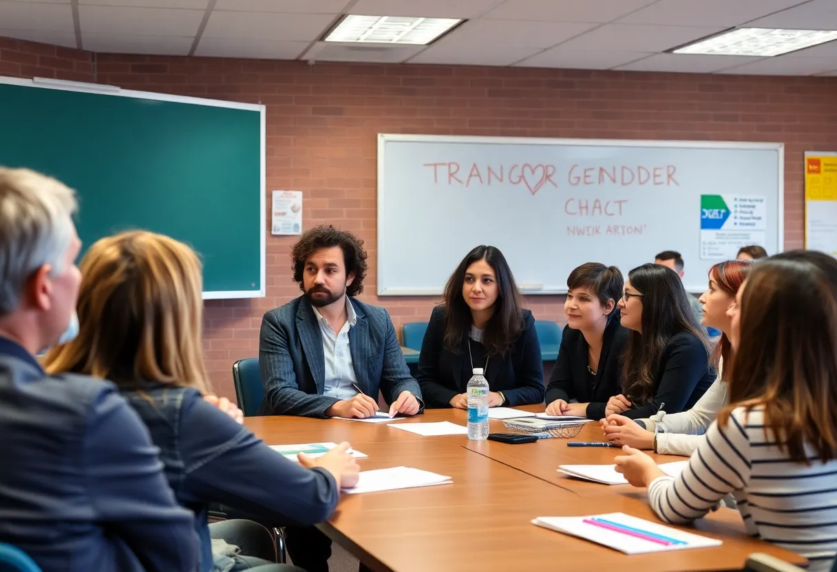 Discussion on transgender policy with parents and educators in a school setting