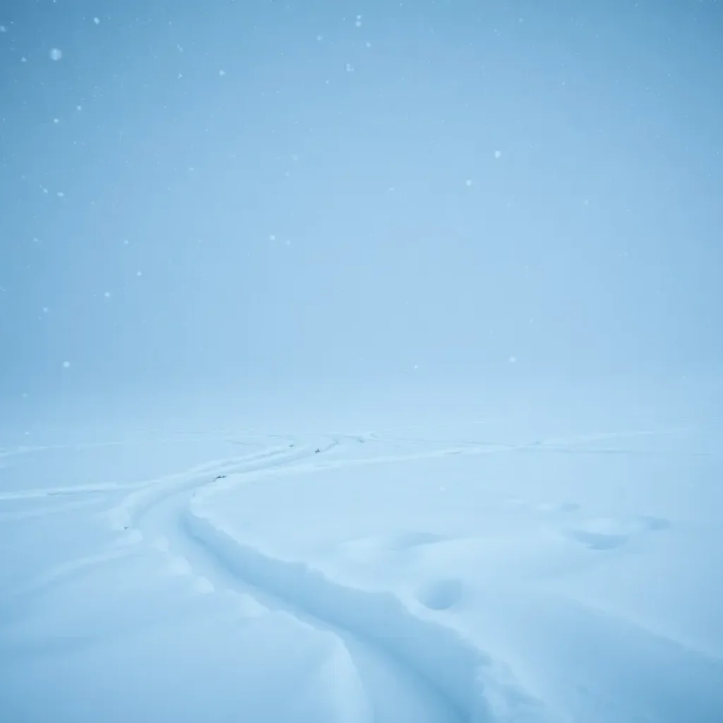 Snowy landscape affected by polar vortex with trees covered in snow