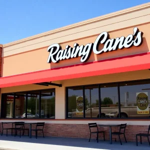 Exterior view of Raising Cane's restaurant in Canton, Michigan