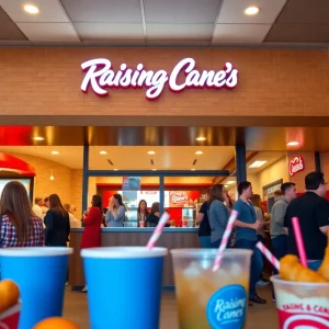 Exterior view of Raising Cane's restaurant in Canton Township