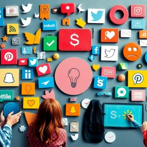 A diverse group of marketers brainstorming social media content ideas.