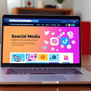 Laptop displaying social media marketing course