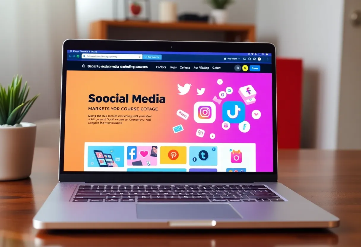 Laptop displaying social media marketing course