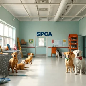 SPCA facility undergoing renovation with pets available for adoption