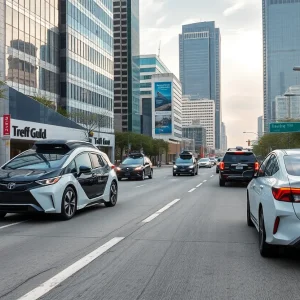 Autonomous Tesla robotaxi driving through Austin streets