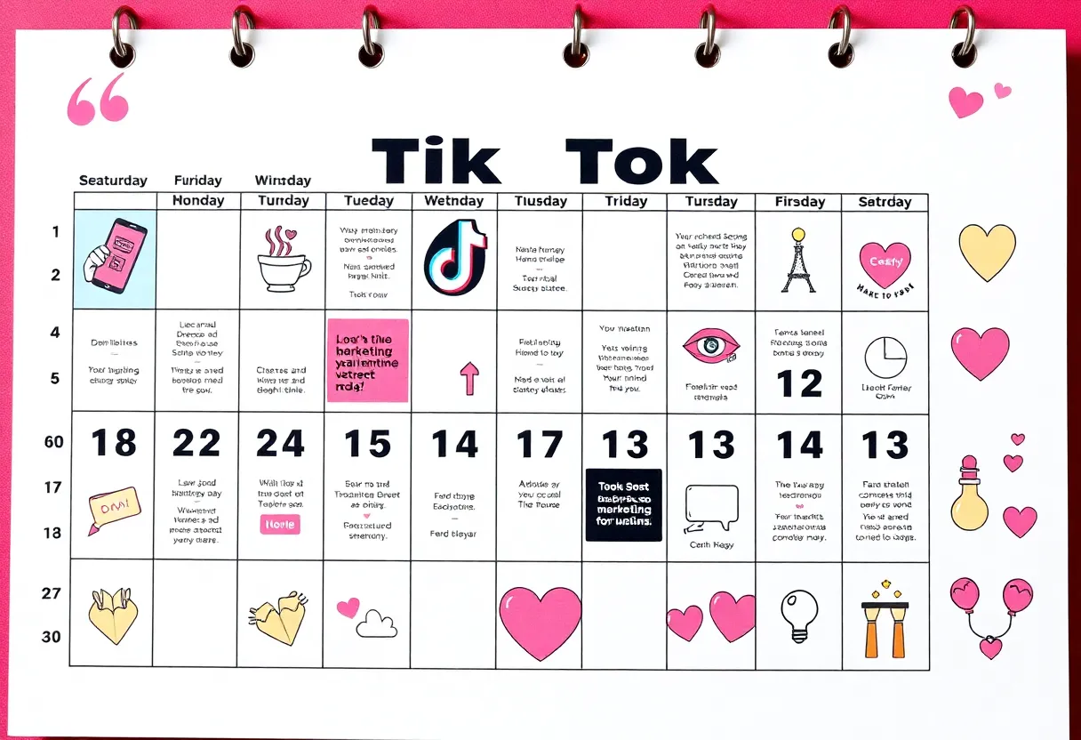 Digital marketing calendar for TikTok featuring seasonal themes and key dates for 2025.