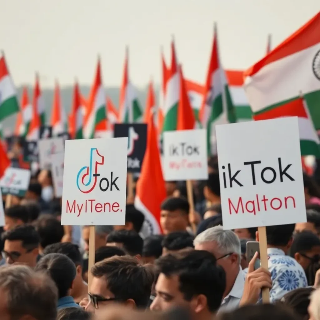 Crowd at a rally showing support for TikTok amidst patriotic symbols.