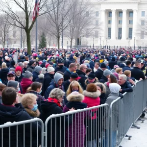 Crowd at cold Trump inauguration with security measures