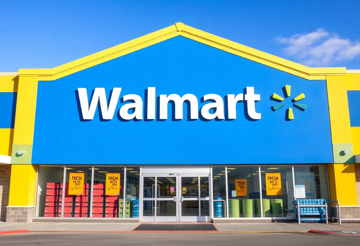 Walmart's newly designed storefront with updated branding and colors.